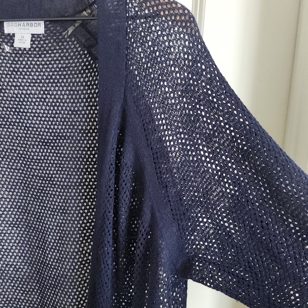 Women's Navy Open-Knit Sweater